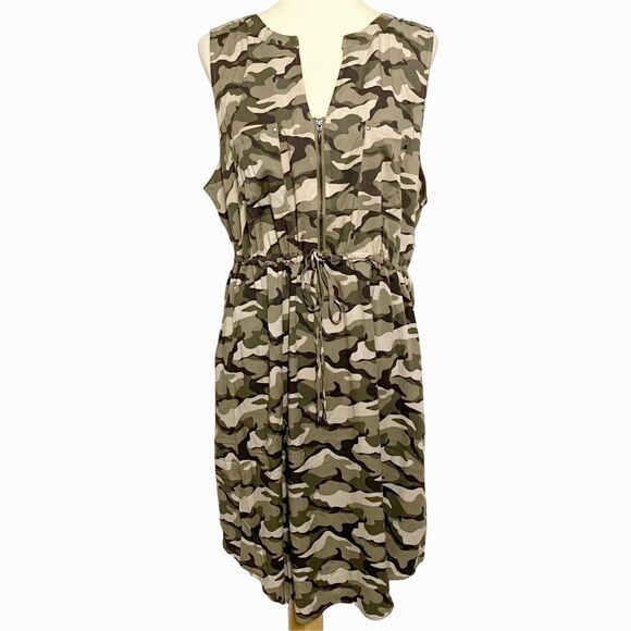 Torrid Dress 2X Camo Zip Front Sleeveless Drawstring Pockets Casual Plus NEW - Picture 1 of 11